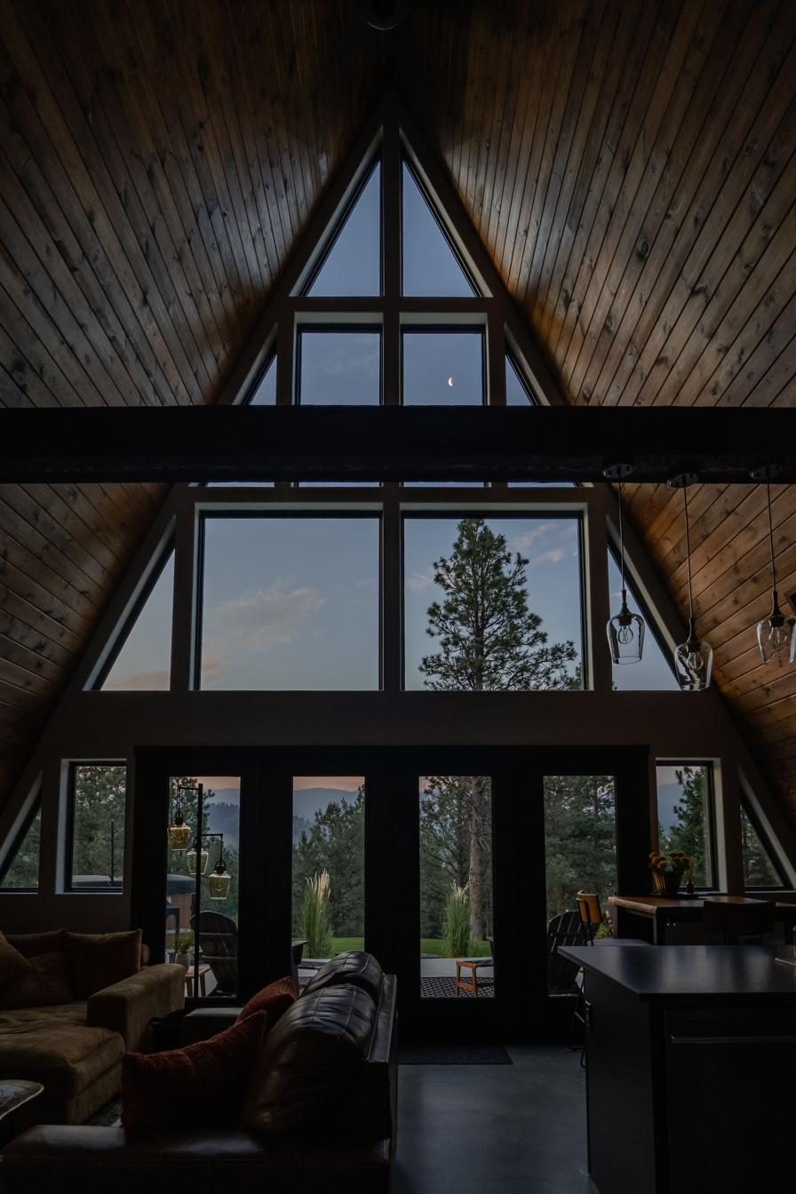 King loft beneath the peak of the A-frame